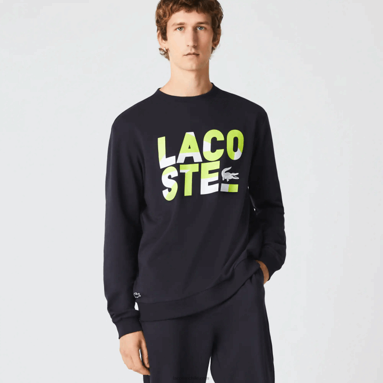 hombres Lacoste gris oscuro 2z8 sudadera regular fit de felpa de algodón estampada N6XZ21615