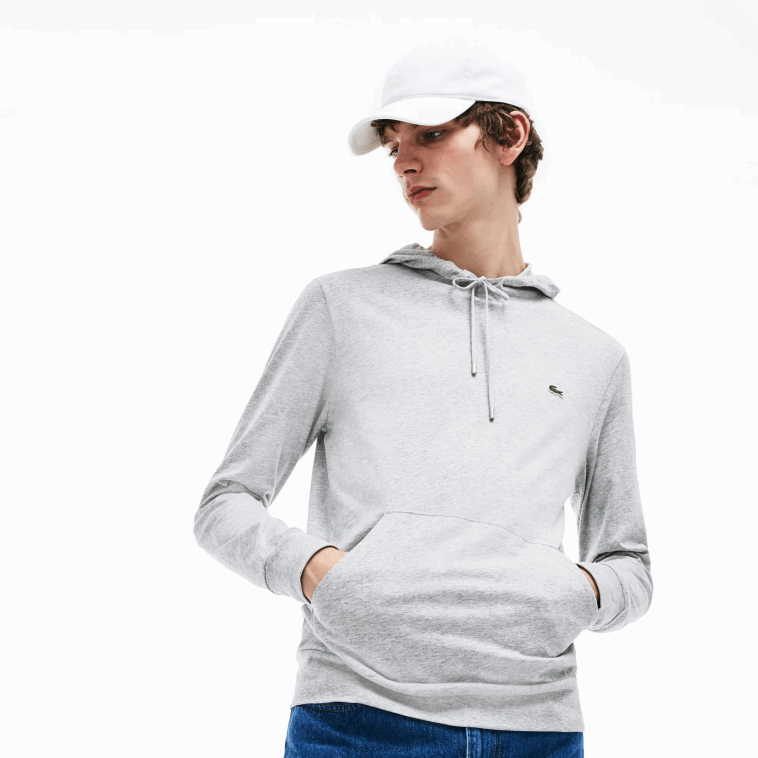 hombres Lacoste lomo gris cca sudadera con capucha N6XZ2713