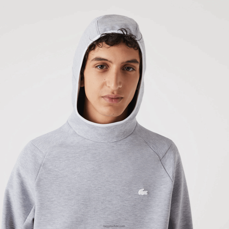 hombres Lacoste lomo gris cca sudadera con capucha de ajuste clásico N6XZ21224