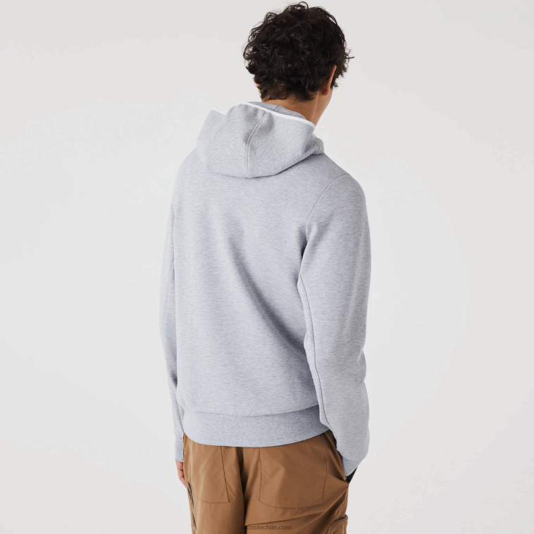 hombres Lacoste lomo gris cca sudadera con capucha de ajuste clásico N6XZ21224