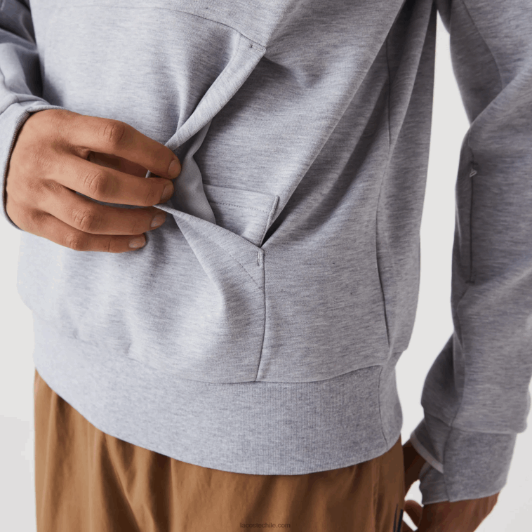 hombres Lacoste lomo gris cca sudadera con capucha de ajuste clásico N6XZ21224