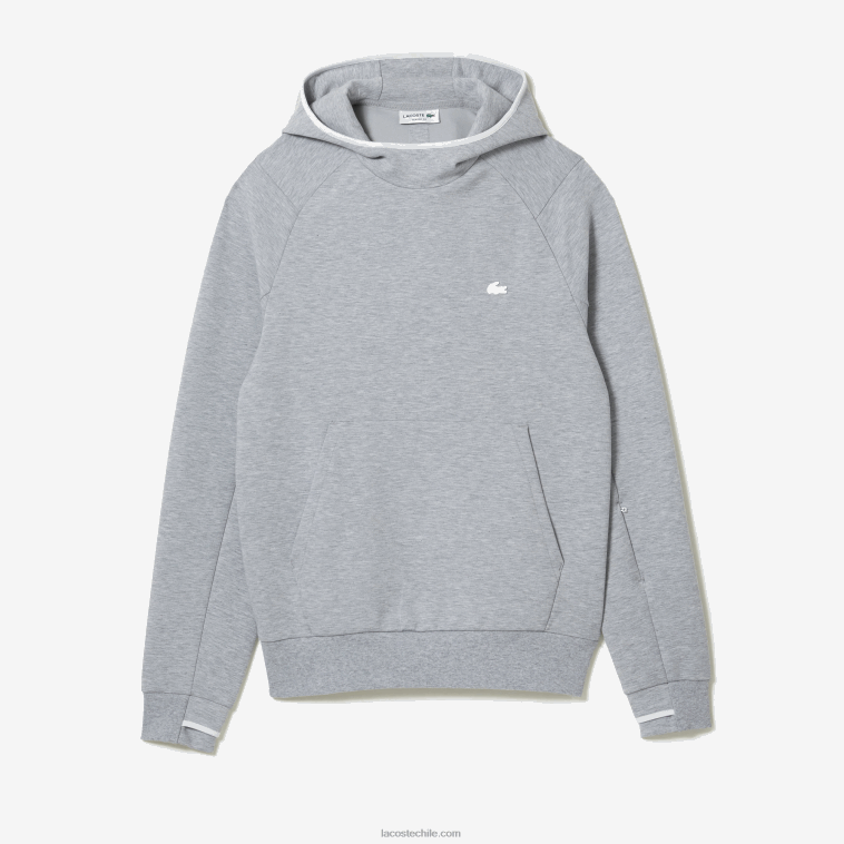 hombres Lacoste lomo gris cca sudadera con capucha de ajuste clásico N6XZ21224