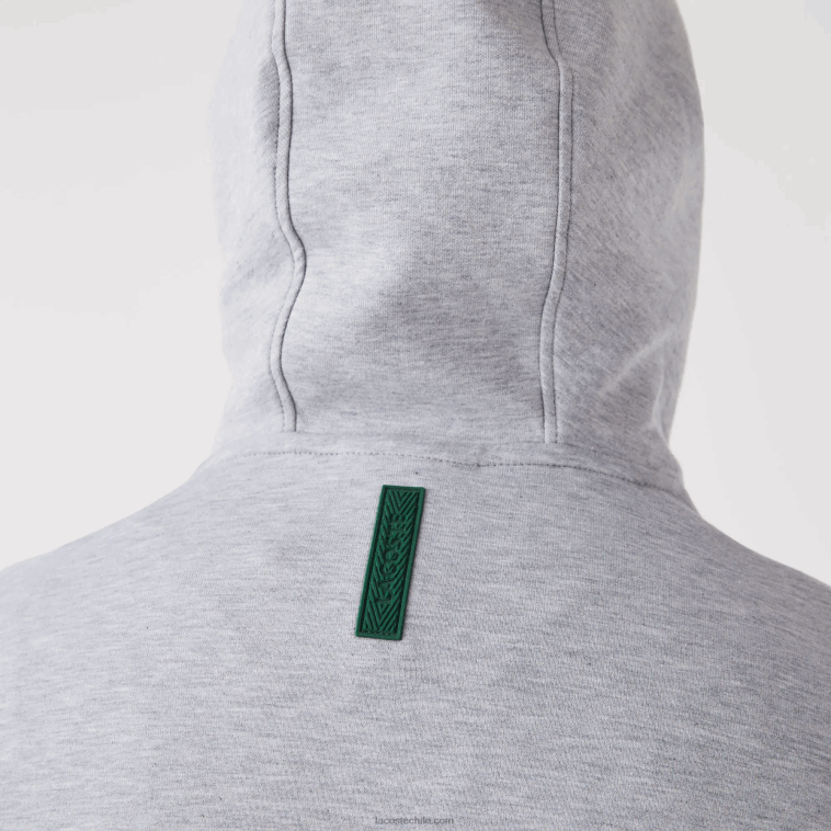 hombres Lacoste lomo gris cca sudadera con capucha de ajuste clásico N6XZ21224