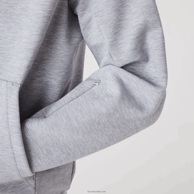 hombres Lacoste lomo gris cca sudadera con capucha de ajuste clásico N6XZ21224