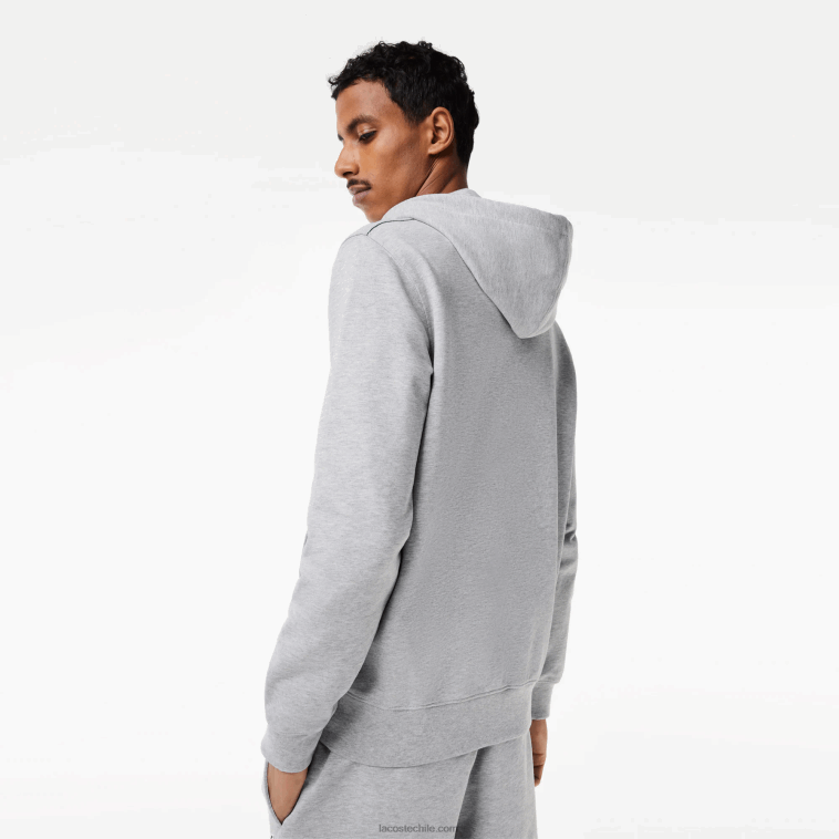 hombres Lacoste lomo gris cca sudadera con capucha y cremallera sin cepillar N6XZ2322
