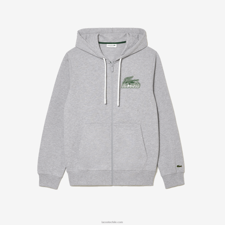 hombres Lacoste lomo gris cca sudadera con capucha y cremallera sin cepillar N6XZ2322