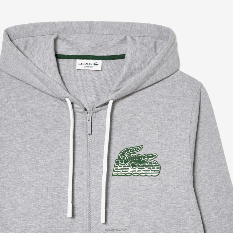 hombres Lacoste lomo gris cca sudadera con capucha y cremallera sin cepillar N6XZ2322