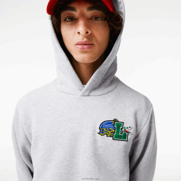 hombres Lacoste lomo gris cca sudadera con capucha y estampado de cómic N6XZ21133