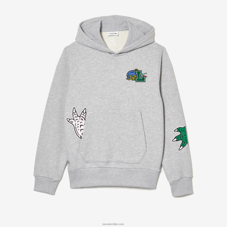 hombres Lacoste lomo gris cca sudadera con capucha y estampado de cómic N6XZ21133