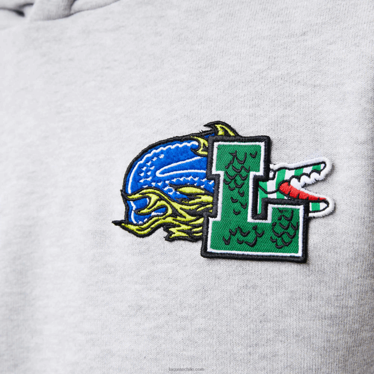 hombres Lacoste lomo gris cca sudadera con capucha y estampado de cómic N6XZ21133