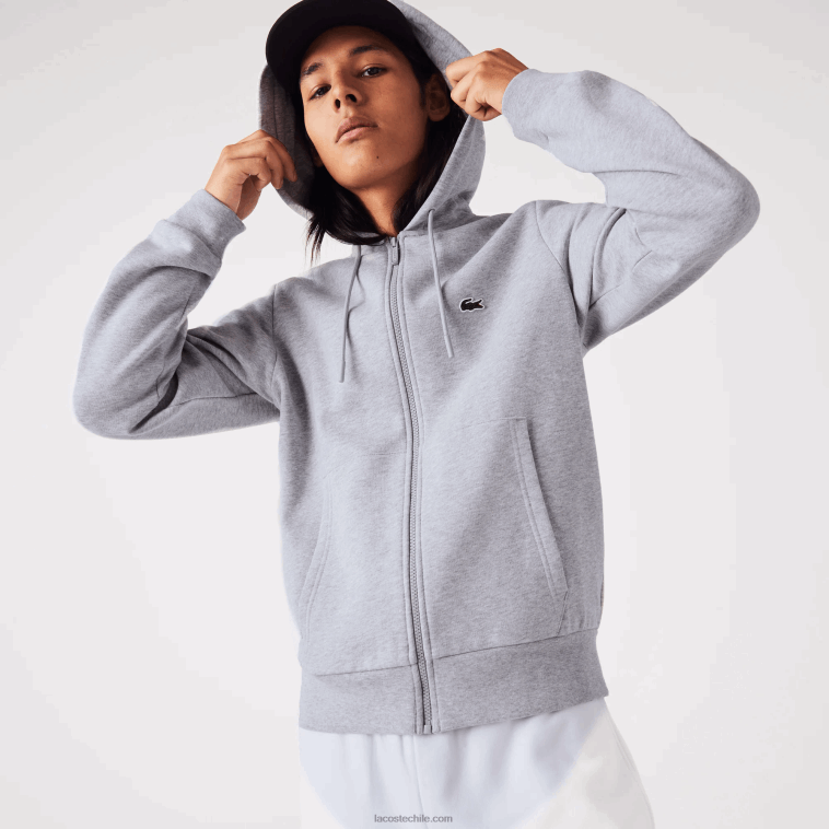 hombres Lacoste lomo gris cca sudadera con cremallera y bolsillo canguro N6XZ21039