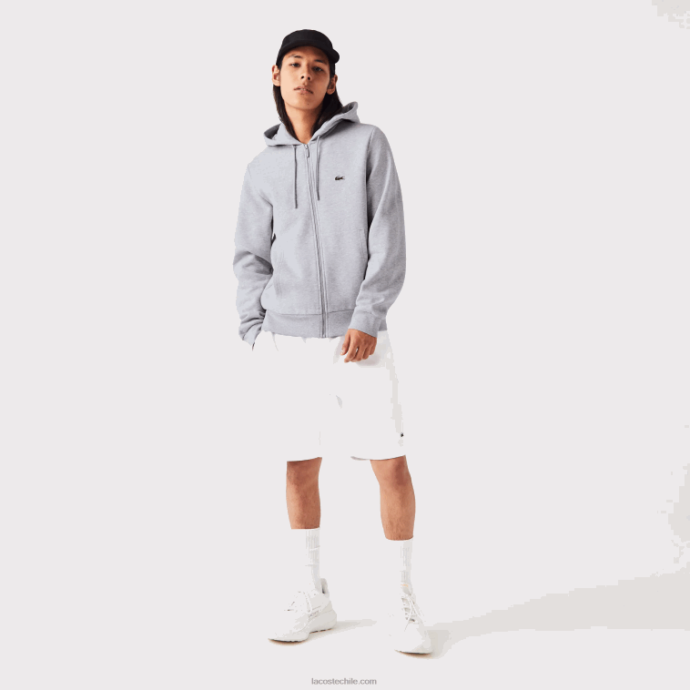 hombres Lacoste lomo gris cca sudadera con cremallera y bolsillo canguro N6XZ21039