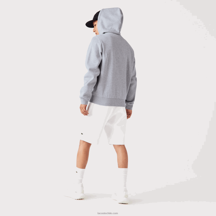 hombres Lacoste lomo gris cca sudadera con cremallera y bolsillo canguro N6XZ21039