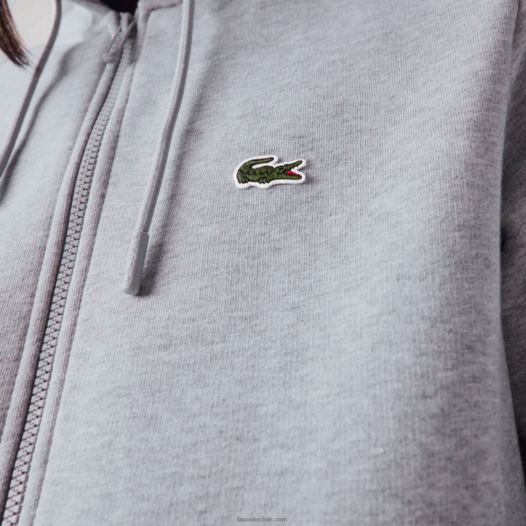 hombres Lacoste lomo gris cca sudadera con cremallera y bolsillo canguro N6XZ21039
