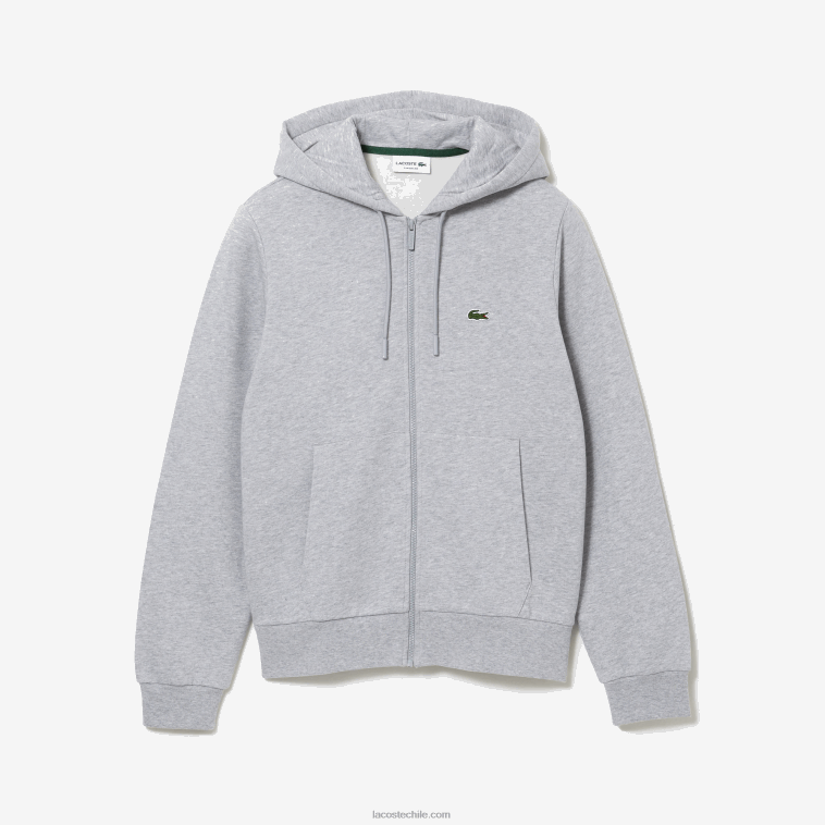 hombres Lacoste lomo gris cca sudadera con cremallera y bolsillo canguro N6XZ21039
