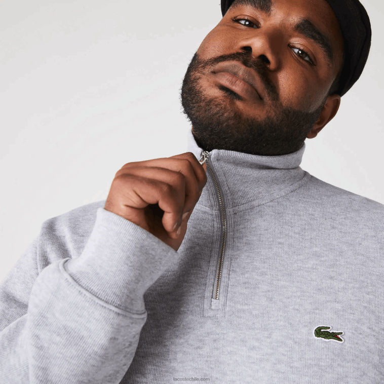hombres Lacoste lomo gris cca sudadera con cremallera y cuello alto N6XZ2954