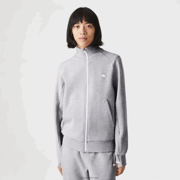 hombres Lacoste lomo gris cca sudadera con cremallera y cuello alto en mezcla de algodón N6XZ21022