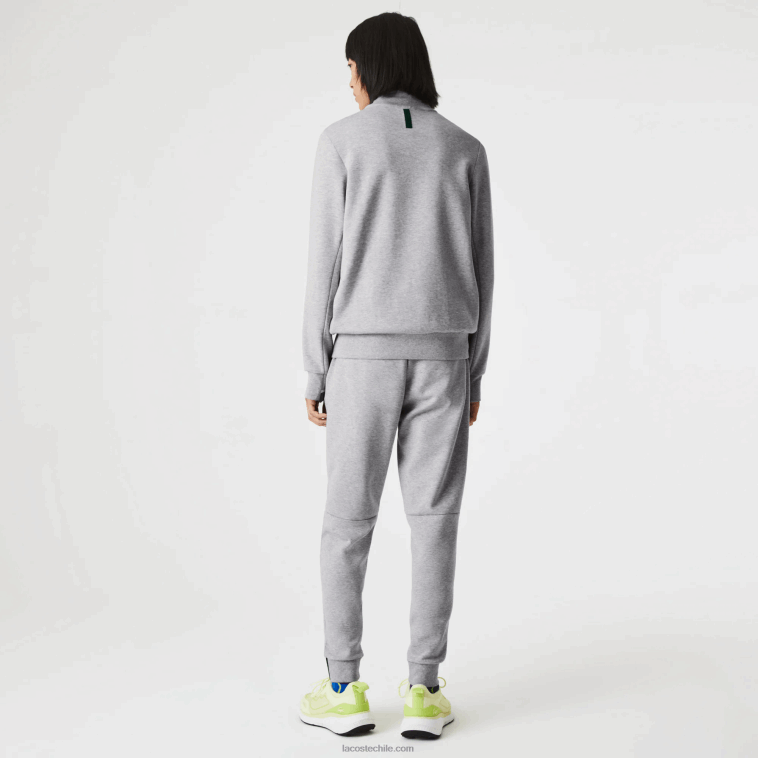 hombres Lacoste lomo gris cca sudadera con cremallera y cuello alto en mezcla de algodón N6XZ21022