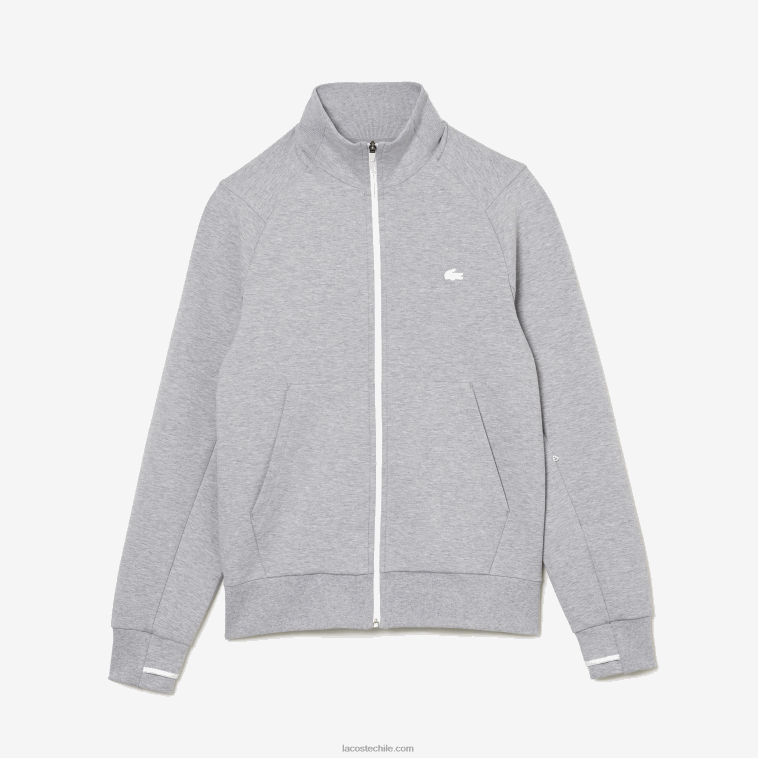 hombres Lacoste lomo gris cca sudadera con cremallera y cuello alto en mezcla de algodón N6XZ21022