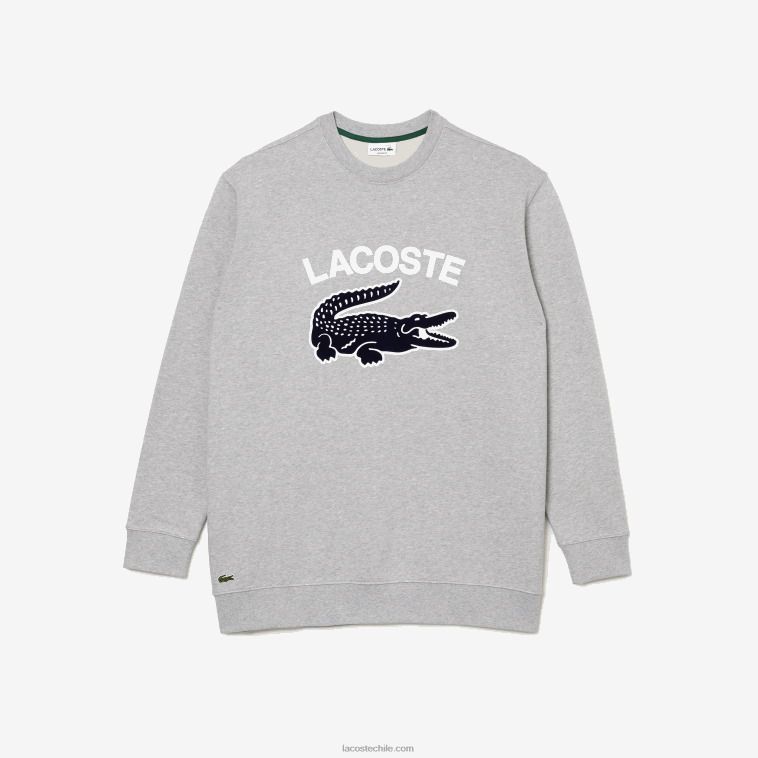 hombres Lacoste lomo gris cca sudadera con cuello redondo y estampado de cocodrilo - tallas grandes - grande N6XZ21289
