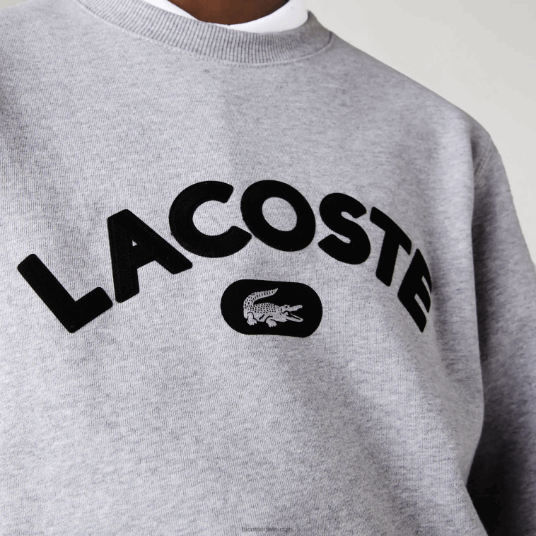 hombres Lacoste lomo gris cca sudadera con cuello redondo y logo N6XZ21161