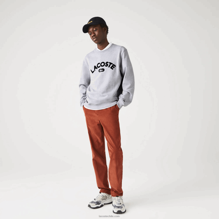 hombres Lacoste lomo gris cca sudadera con cuello redondo y logo N6XZ21161