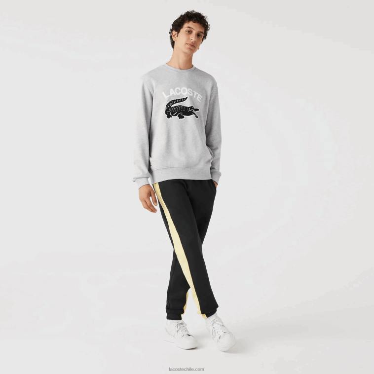 hombres Lacoste lomo gris cca sudadera con estampado de cocodrilo y cuello redondo N6XZ21030
