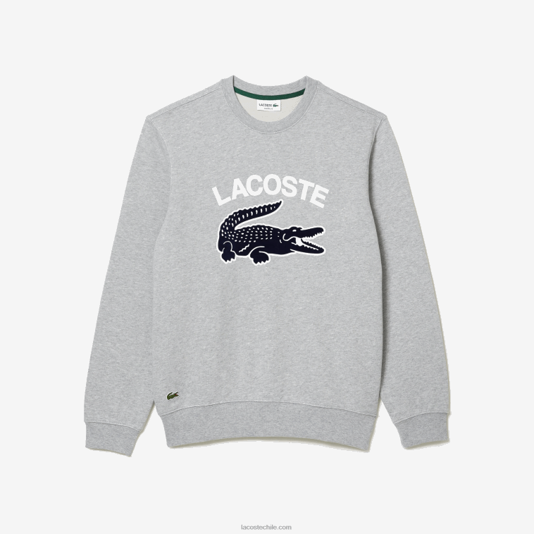 hombres Lacoste lomo gris cca sudadera con estampado de cocodrilo y cuello redondo N6XZ21030