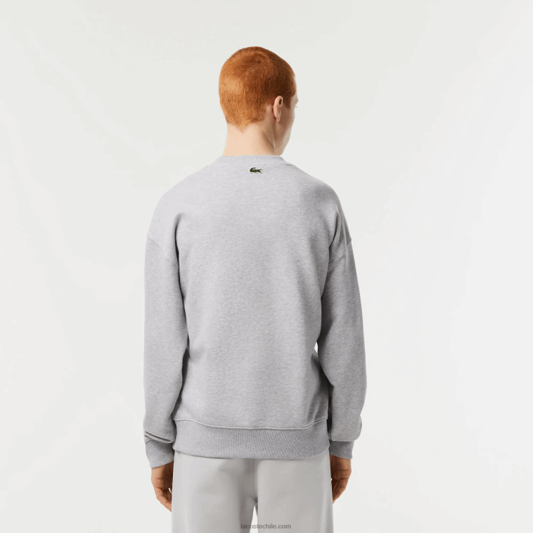 hombres Lacoste lomo gris cca sudadera holgada con cuello redondo y estampado de cocodrilo N6XZ2362