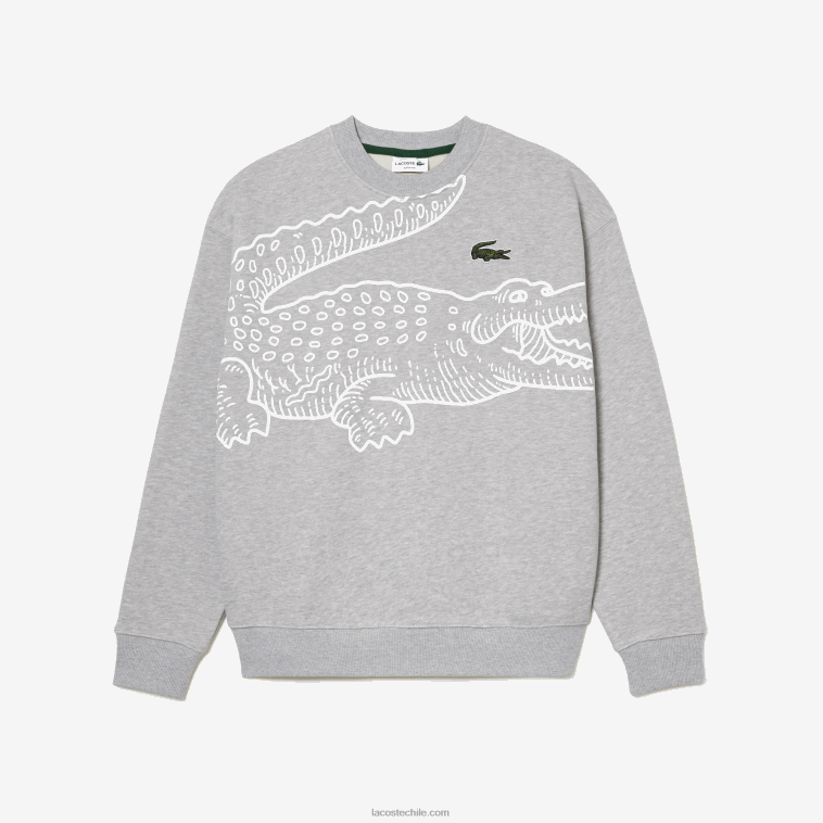 hombres Lacoste lomo gris cca sudadera holgada con cuello redondo y estampado de cocodrilo N6XZ2362