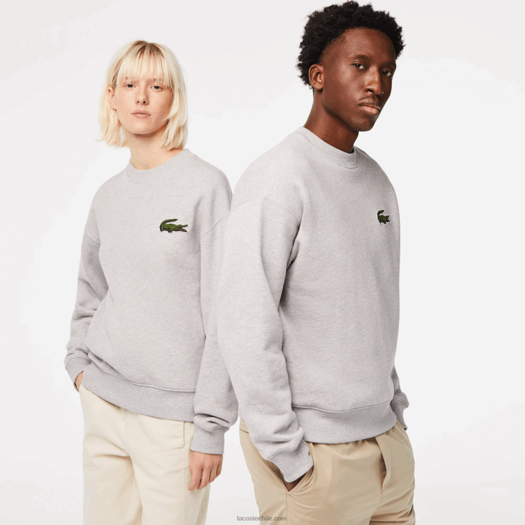 hombres Lacoste lomo gris cca sudadera holgada con insignia de cocodrilo N6XZ2323