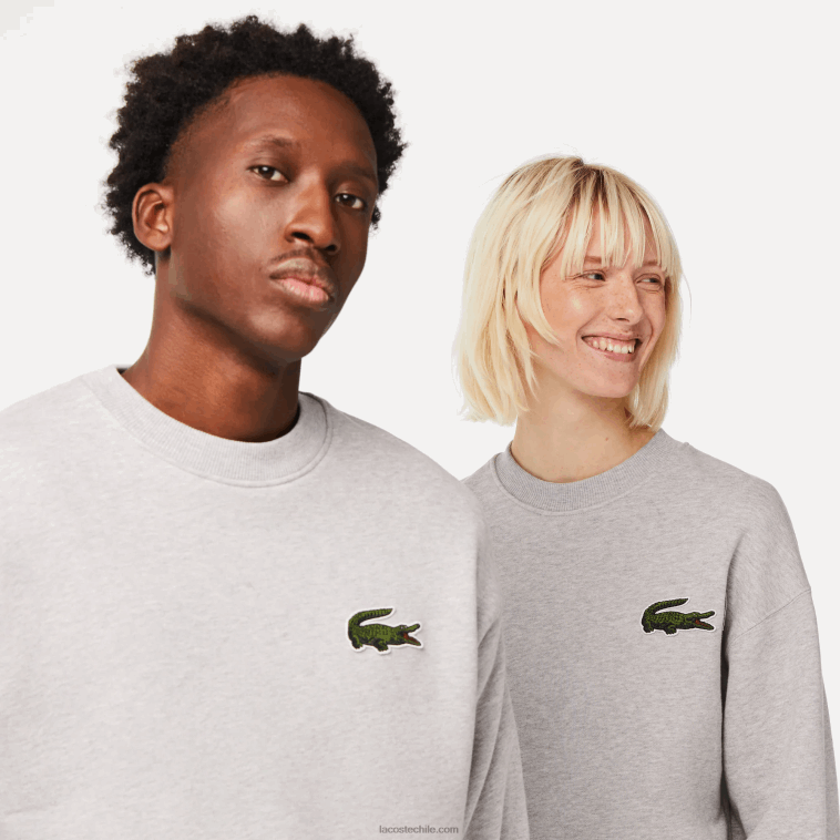 hombres Lacoste lomo gris cca sudadera holgada con insignia de cocodrilo N6XZ2323