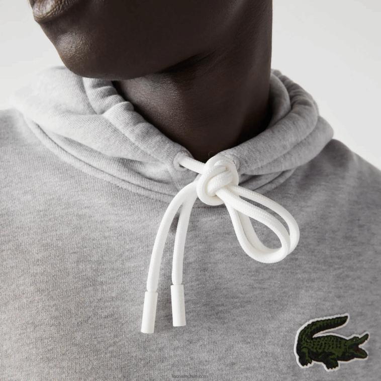 hombres Lacoste lomo gris cca sudadera holgada de algodón orgánico con capucha N6XZ2368