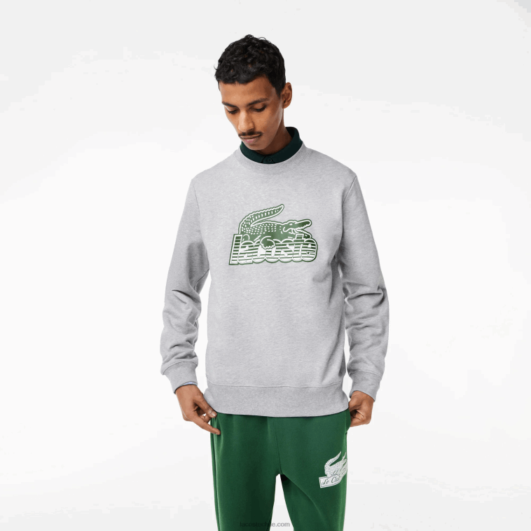 hombres Lacoste lomo gris cca sudadera polar sin cepillar con cuello redondo N6XZ2301
