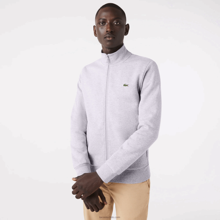 hombres Lacoste lomo gris cca sudadera regular fit de felpa cepillada con cremallera N6XZ21272
