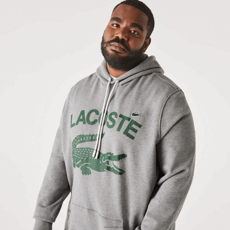 hombres Lacoste lomo gris yrd sudadera con capucha de lana de algodón - tallas grandes - alta N6XZ2364
