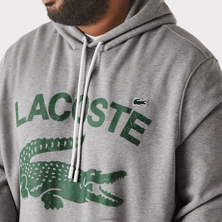 hombres Lacoste lomo gris yrd sudadera con capucha de lana de algodón - tallas grandes - alta N6XZ2364