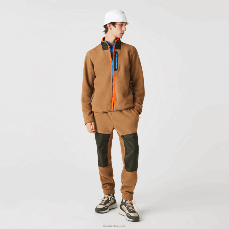 hombres Lacoste marrón caqui verde 89f sudadera de polar con cremallera y ajuste holgado N6XZ2979
