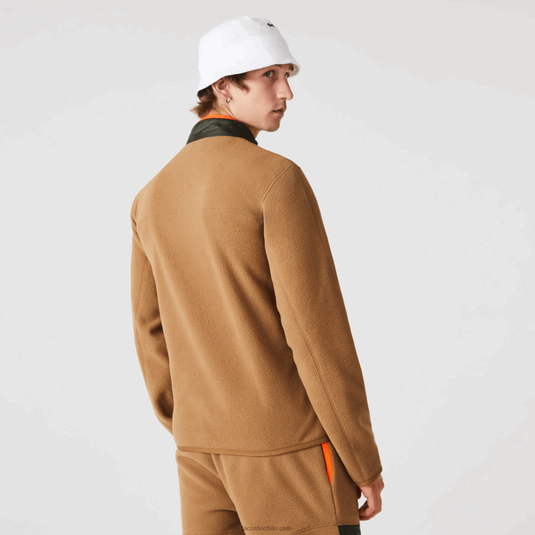 hombres Lacoste marrón caqui verde 89f sudadera de polar con cremallera y ajuste holgado N6XZ2979