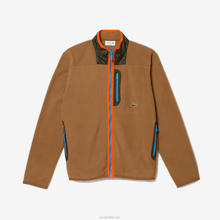 hombres Lacoste marrón caqui verde 89f sudadera de polar con cremallera y ajuste holgado N6XZ2979