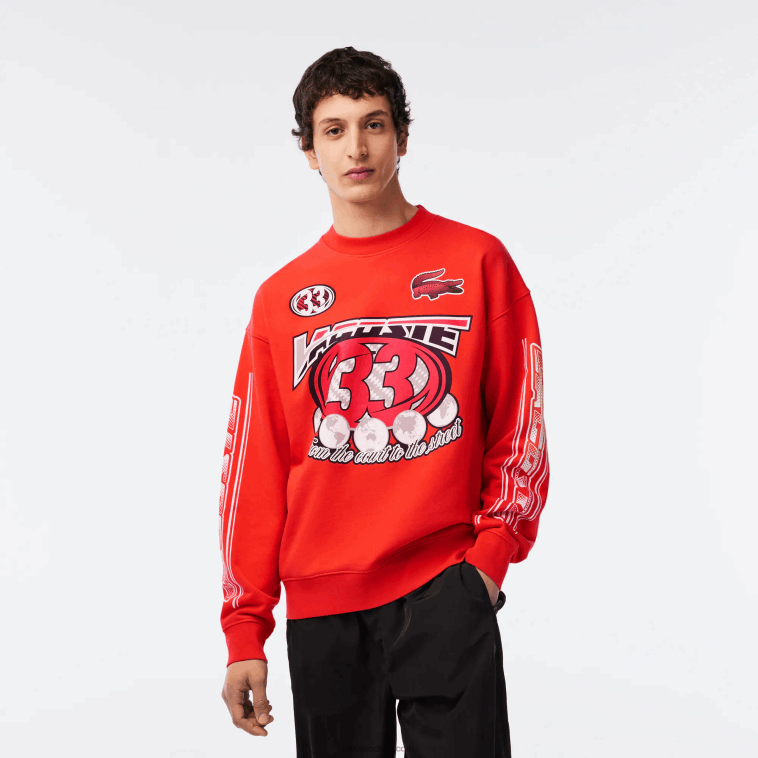 hombres Lacoste naranja 02k sudadera holgada de felpa de algodón N6XZ2327