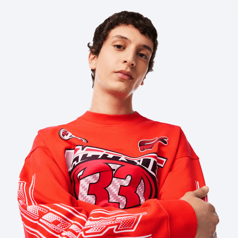 hombres Lacoste naranja 02k sudadera holgada de felpa de algodón N6XZ2327