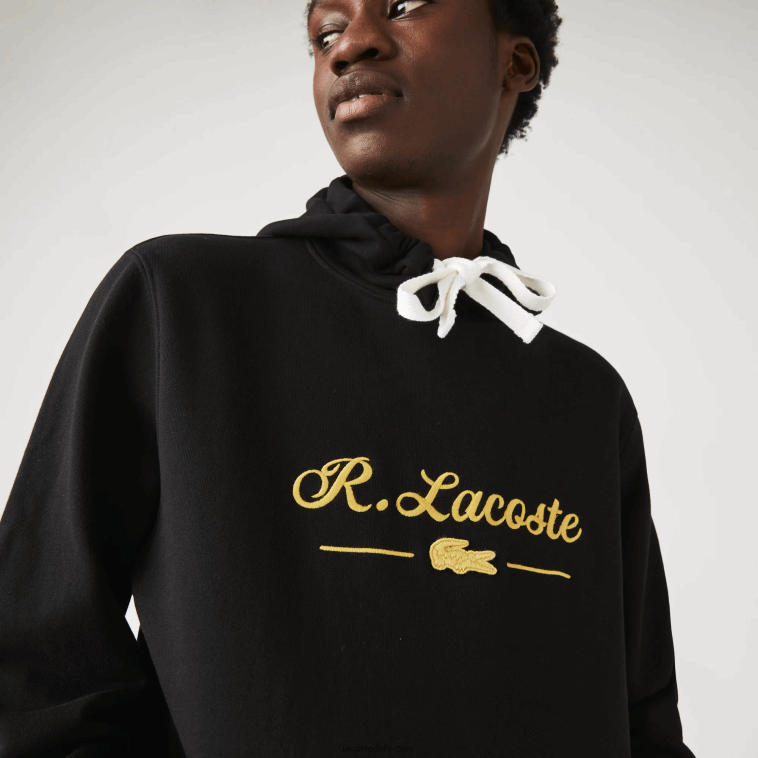hombres Lacoste negro 031 sudadera con capucha y letras bordadas N6XZ21154