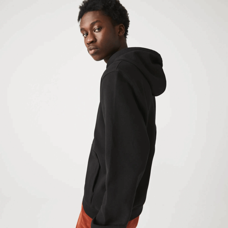 hombres Lacoste negro 031 sudadera con capucha y letras bordadas N6XZ21154