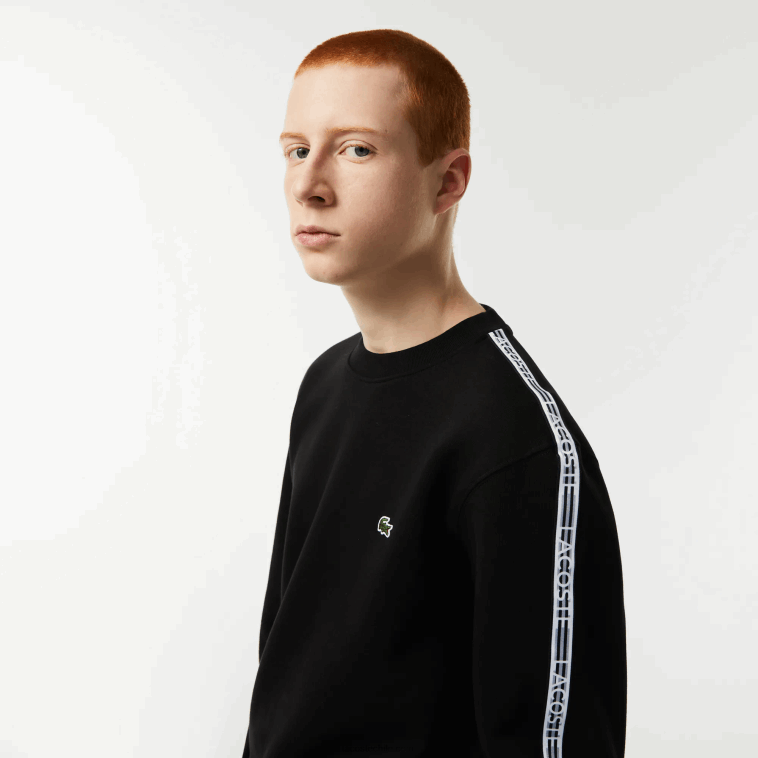 hombres Lacoste negro 031 sudadera de corte clásico con rayas del logo N6XZ2290