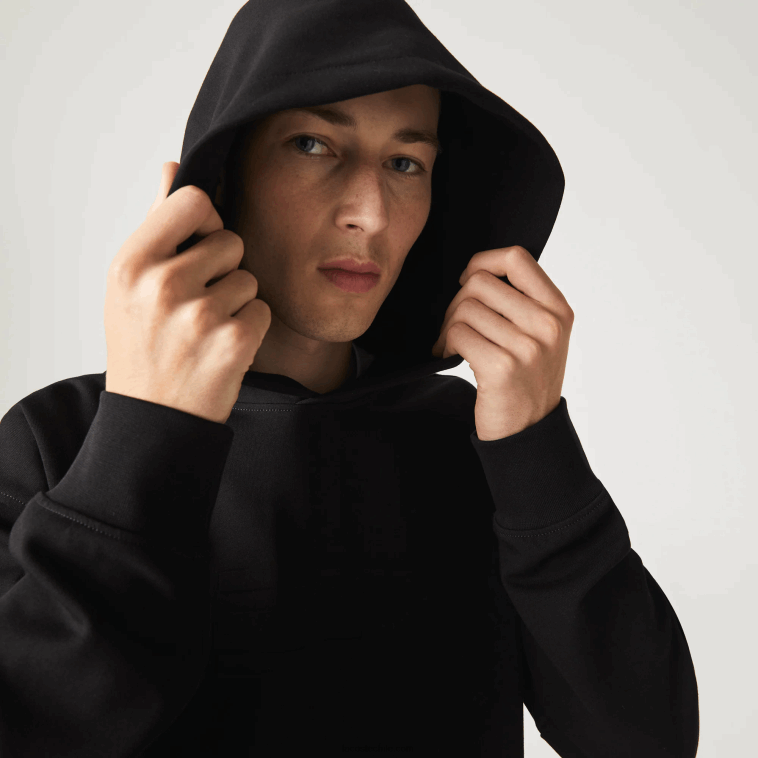 hombres Lacoste negro 031 sudadera holgada con capucha N6XZ21053