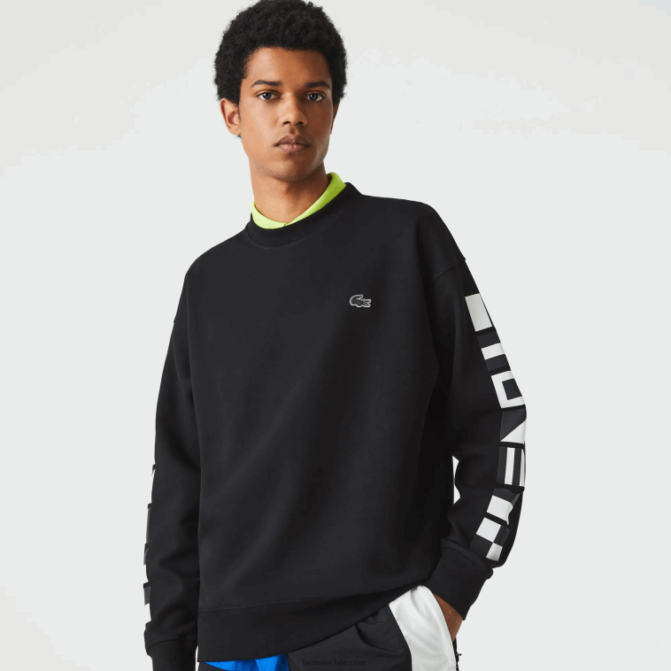 hombres Lacoste negro 031 sudadera holgada con estampado reflectante N6XZ2982