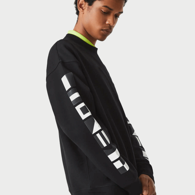 hombres Lacoste negro 031 sudadera holgada con estampado reflectante N6XZ2982