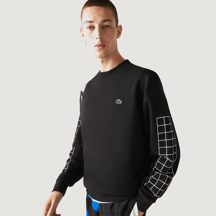 hombres Lacoste negro 031 sudadera holgada de piqué N6XZ2999