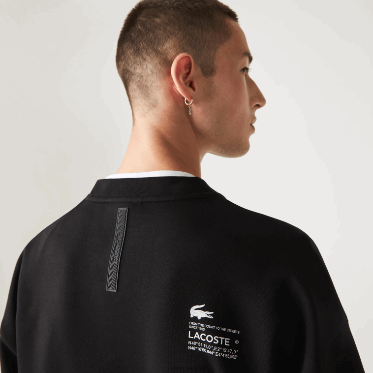 hombres Lacoste negro 031 sudadera holgada de piqué N6XZ2999